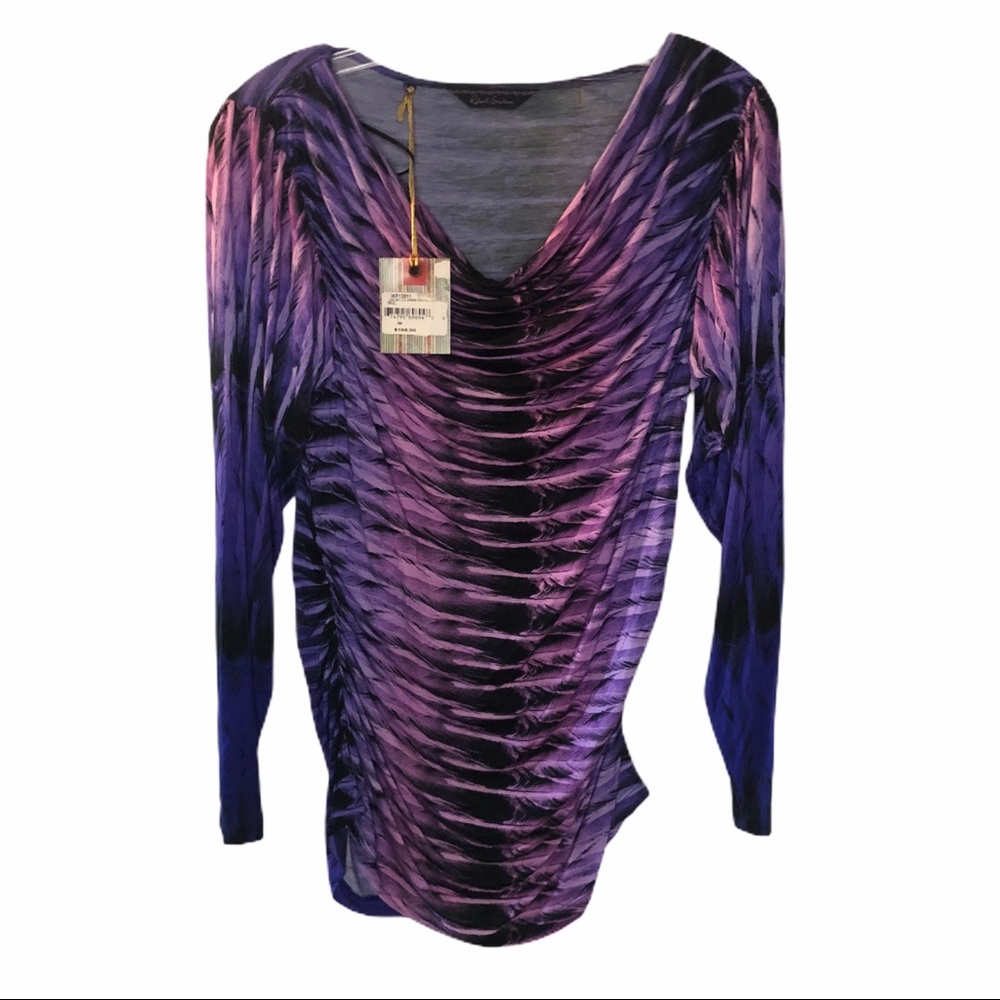 Womens Purple Ombre Ruched Long Sleeve Top